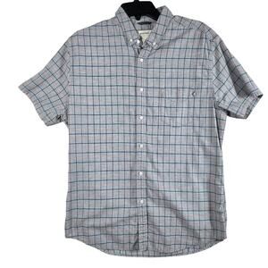 Life After Denim Button Down Shirt Mens Medium Gray Plaid Short Sleeve Casual